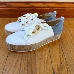 Stylish White and Blue Women's Platform Sneakers size 8